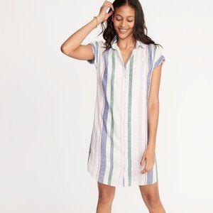 Old Navy | Multi-Stripe Linen-Blend Shirt Dress